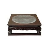 14.5" Chinese Brown Wood Square Stone Top Vase Stand Display Riser ws3889S