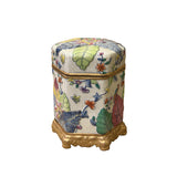 Chinese Oriental Porcelain Flowers Graphic Hexagonal Display Urn Jar ws3892S