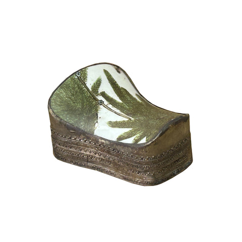Chinese Old White Base Green Leaf Graphic Porcelain Art Pewter Box ws3898S Chinese Old White Base Green Leaf Graphic Porcelain Art Pewter Box ws3898S