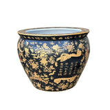 Oriental Vintage Porcelain Black Copper Color People Graphic Pot Planter ws3932S