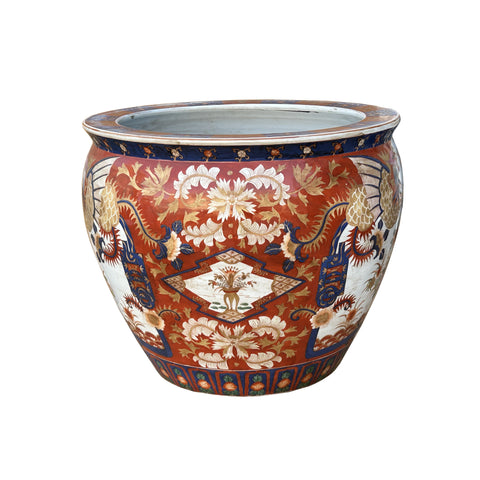 oriental planter pot Oriental Vintage Porcelain Red Copper Color Phoenix Graphic Pot Planter ws3936S