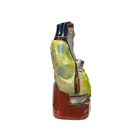 Vintage Chinese Fengshui Yellow Dress Fortune Deity Porcelain Figure ws4163S