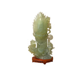 Light Green Color Stone Chinese Lotus Guan Yin Bodhisattva Statue ws4303S