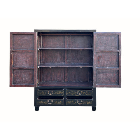 Vintage Chinese Black Golden Scenery Storage Armoire Wardrobe Cabinet Golden Lotus Antiques Vintage Chinese Black Golden Scenery Storage Armoire Wardrobe Cabinet Golden Lotus Antiques