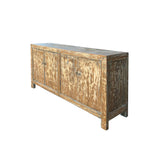 Distressed Bleached White Blue Wash Rough Wood Credenza Console Cabinet ws4340S