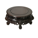 9.5" Dark Black Brown Dragon Motif Round Wood Display Stand ws4355S