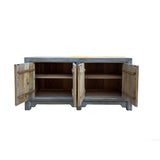 Distressed Bleached White Wash Rough Wood Credenza Console Cabinet ws4359S