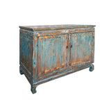 Distressed Rustic Teal Blue 2 Doors Credenza Sideboard Console Cabinet ws4425S