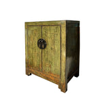 Distressed Olive Green MoonFace 2 Doors End Table Nightstand Cabinet ws4427S