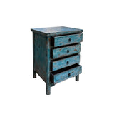 Distressed Aqua Turquoise Blue 4 Drawers End Table Nightstand ws4433S