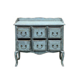 Distressed Pale Blue Curved Legs 6 Drawers Dresser Credenza Side Table ws4438S