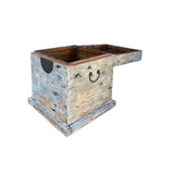 Distressed Pastel Gray Square Moon Face Wood Trunk Box ws4441S