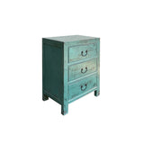 Distressed Teal Green Marks 3 Drawers End Table Nightstand Cabinet ws4459S
