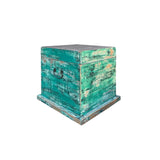 Distressed Teal Green Square Moon Face Wood Trunk Box ws4488S