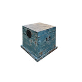 Distressed Pastel Light Blue Square Moon Face Wood Trunk Box ws4498S