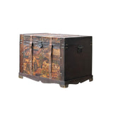 Vintage Weathered Patina Treasure Chest Shape Wood Trunk Box ws4534S