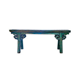 Distressed Brown Green Blue Village Slim Narrow Scroll Apron Wood Bench ws4535S