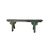 Distressed Brown Teal Blue Green Village Slim Narrow Scroll Apron Wood Bench ws4539S