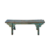 Distressed Brown Teal Blue Green Village Slim Narrow Wood Bench ws4540S