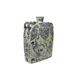 Chinese Blue White Porcelain Dragons Phoenix Square Flat Vase ws4559S