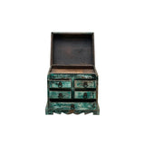 14" Distressed Faded Teal Green Small 5 Drawers Storage Chest Box ws4561s