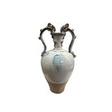 Oriental Handmade Ancient Dragon Handle Off White Glaze Ceramic Vase ws4562S
