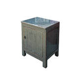 Oriental Distressed Medium Gray 1 Door End Table Nightstand Chest ws4567S
