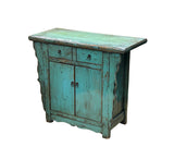 Vintage Distressed Teal Blue Green Carved Apron Console Table ws4582S