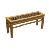 Oriental Ming Style Lattice Panel Inset Light Tan Brown Wood Bench Table ws4587S