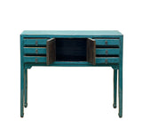 Distressed Blue Lacquer 6 Drawers Narrow Slim Console Foyer Side Table ws4597S