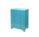 Turquoise Blue 5 Drawers Narrow Credenza Sideboard Cabinet ws4605S