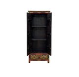 Tibetan Style Golden Dragon Graphic Tall Slim Narrow Storage Cabinet ws4610S