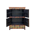 Tibetan Style Lotus Green Geometric Graphic Credenza Storage Cabinet ws4617S