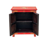Tibetan Oriental Black Red Foo Dogs Lions End Table Nightstand ws4620S