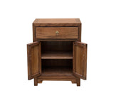 Natural Wood Brown Stain Moon Face 2 Doors End Table Nightstand ws4635S