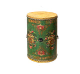 Chinese Tibetan Style Drum Shape Teal Green Jewel Tower Floral Side Table ws4644S