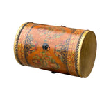 Chinese Tibetan Style Drum Shape Orange Black Jewel Tower Floral Side Table ws4647S