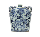 Chinese Blue White Porcelain Dragon Scroll Pattern Square Flat Vase ws4648S