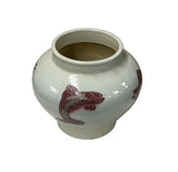 Oriental Off White Base Brick Red Fishes Ceramic Art Vase Jar ws4650S