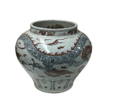 Oriental Off White Crackle Base Blue Red Dragon Ceramic Art Vase Jar ws4658S