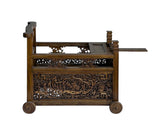 Vintage Chinese Brown Stain Ornate Relief Carving Motif Cart Shape Chest Table ws4664S