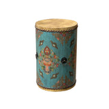 Chinese Tibetan Style Drum Shape Turquoise Jewel Tower Floral Side Table ws4671S