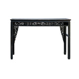 Chinese Vintage Black Golden Carving Motif Tall Altar Console Table ws4674S