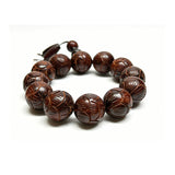 Chinese Rosewood Lotus Petal Carved Beads Hand Rosary Praying Bracelet ws4695S