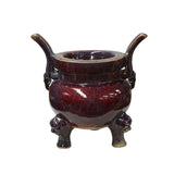 Orient Flame Oxblood Red Tri-Leg Ding Shape Ceramic Vase Container ws4699S
