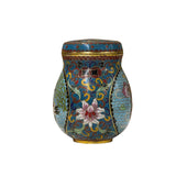 Teal Turquoise Metal Cloisonné Birds Flower Enamel Round Box Jar ws4702S