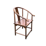Chinese Oriental Brown Horseshoe Round Back Elm Wood Armchair ws4740S