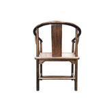 Chinese Oriental Brown Horseshoe Round Back Elm Wood Armchair ws4741S