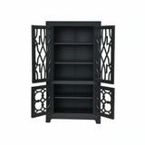 Distressed Black Latticework Glass Doors China Bookcase Cabinet Hutch ws4752S