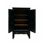 Chinese Oriental Black Moon Face Tall Wedding Armoire Cabinet ws4753S